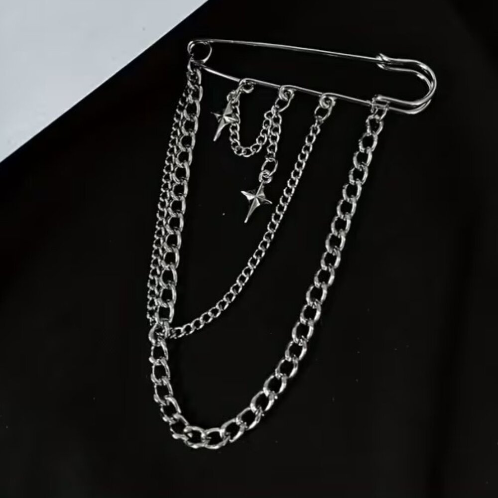 Safety Pin Chain Brooch Z174
